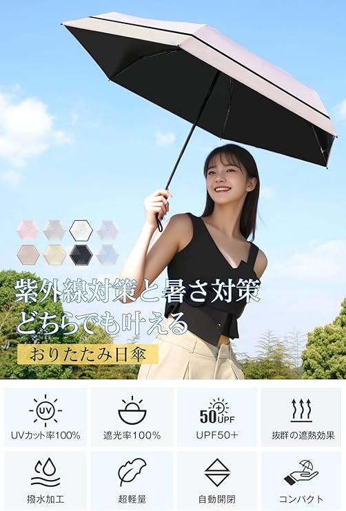 VeraVera 日傘 折りたたみ 完全遮光 自動開閉 傘 超軽量 わずか210g